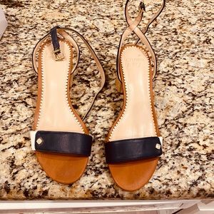 Brand new in box. Crown & Ivy navy and straw ankle strap block heels. Size 7.5